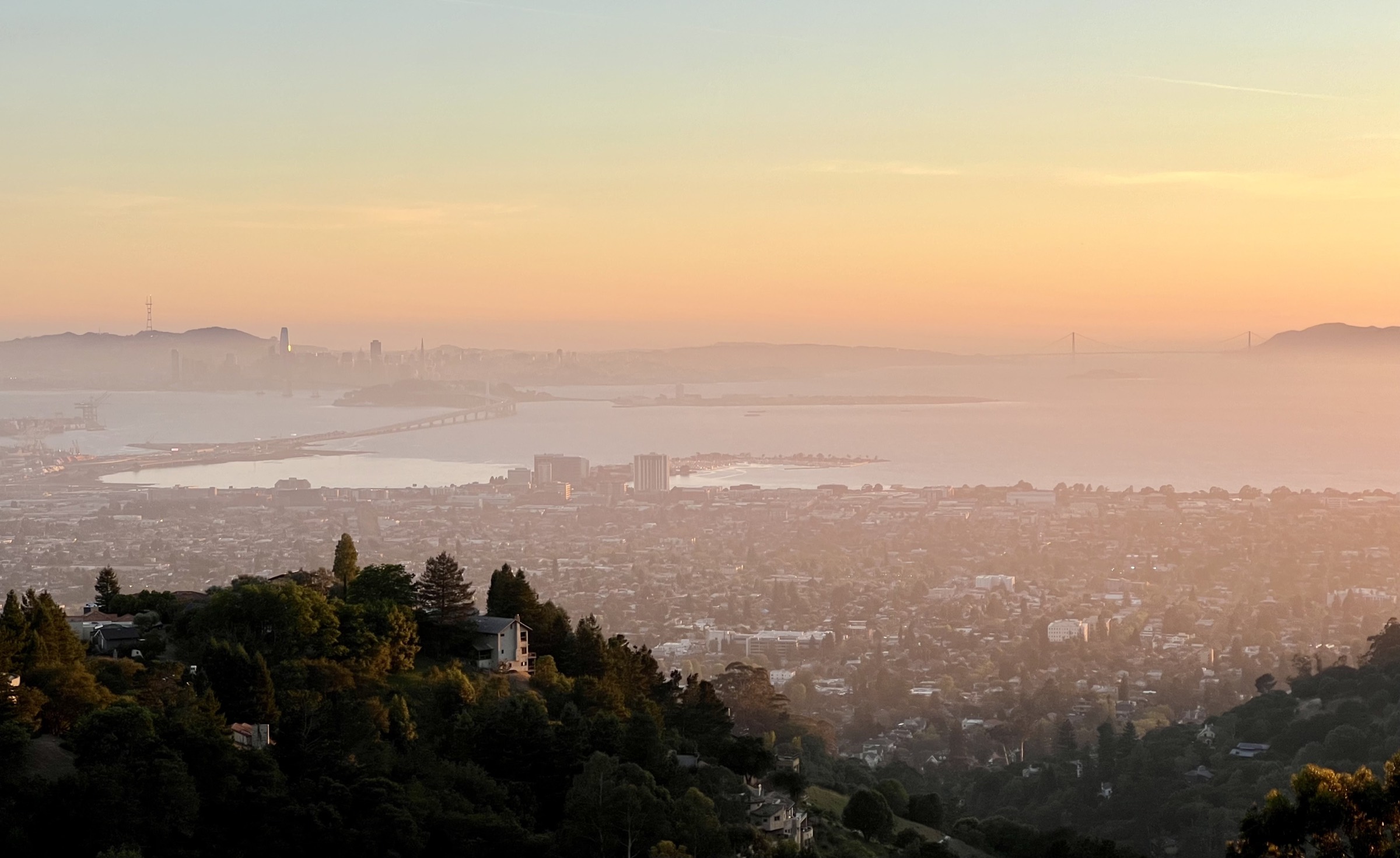 The San Francisco Bay at sunset, seen from the Berkeley hills.